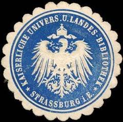 Sealing stamp of K. Universitäts und Landes - Bibliothek in Strassburg, embossed blue and white design