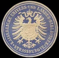 Blue and white embossed sealing stamp of Kaiserliche Universitäts- und Landes-Bibliothek Straßburg