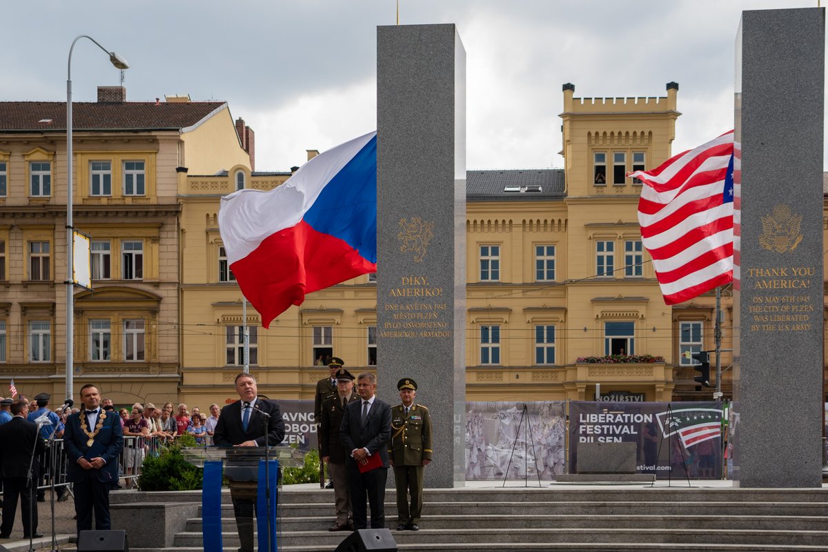 Secretary Michael R. Pompeo speaking at the Thank You America Memorial in Pilsen, Czech Republic