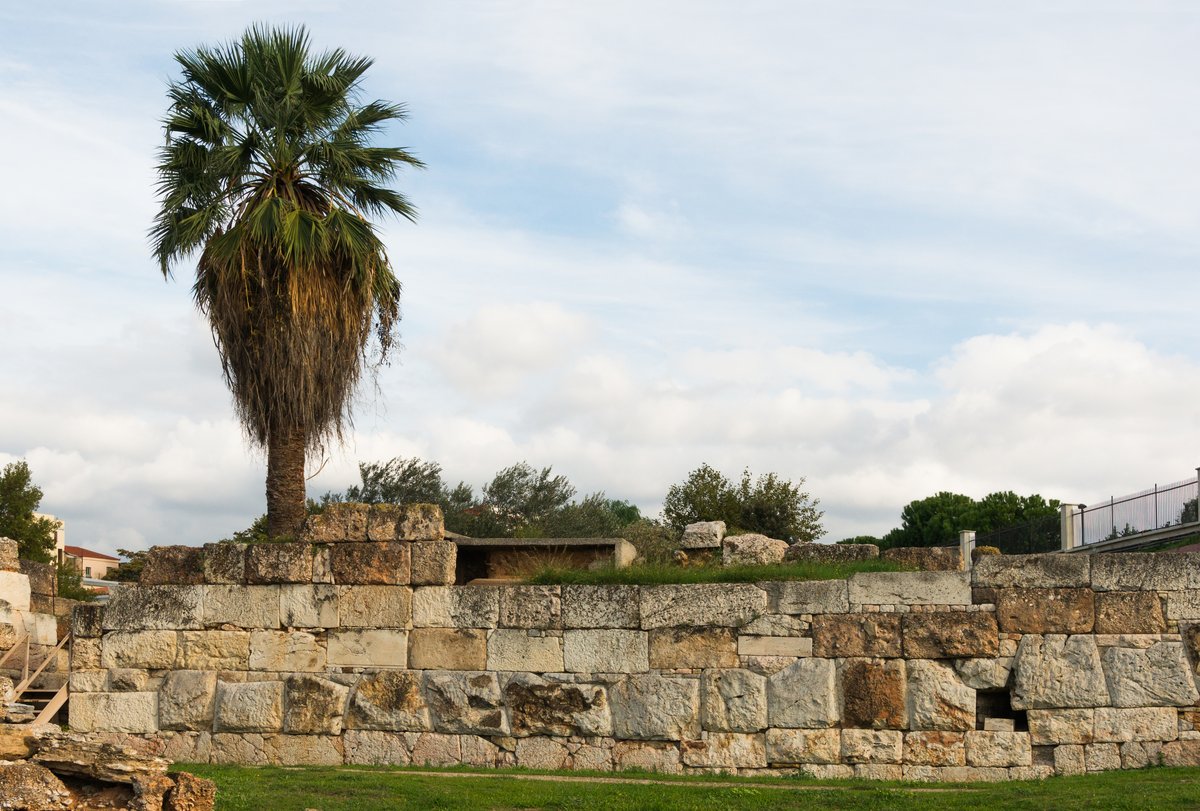 Ancient city wall known as the Wall of Themistocles at Kerameikos in Athens, Greece