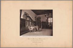 Interior view of a living room designed by architect G. Seidl in the Bayerisches Nationalmuseum Munich, featuring period furniture and decor