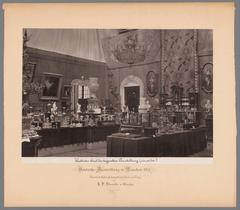 Interior view of the temporary exhibition of Bavarian art in the Bayerisches Nationalmuseum Munich, West hall of the Bavarian exhibition, southwest corner in 1876