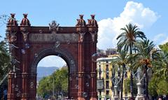 Arc de Triomphe in Barcelona with soap bubbles floating around