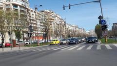 Boulevardul Unirii in Bucharest with fountains and buildings