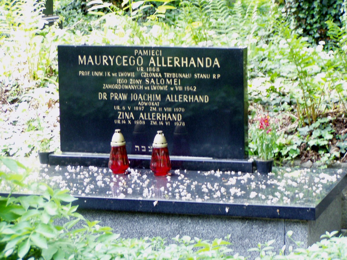 Grave of the Allerhand Family with engraved crosses and flowers