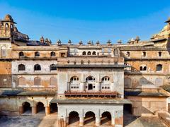 Raja Mahal palace in Orchha, Madhya Pradesh showcasing Rajput-Bundela Hindu architecture and intricate fresco paintings