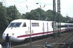 InterCityExperimental prototype train at Hamburg Trade fair railway station during 1988 International Transportation fair
