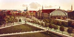Historic 1903 Dammtor train station in Hamburg viewed from Moorweide