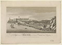 Engraving of Moro Castle viewed from the harbor entrance