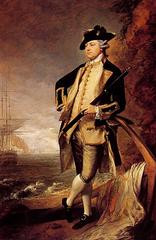 Portrait of Commodore Augustus Hervey, 3rd Earl of Bristol, with ship Drago and Moro Fort, Havana in background