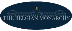 Belgian Monarchy logo featuring a royal palace silhouette with gold and black colors