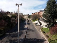 View of Montée de la Boucle towards Rue Henri Lachièze-Rey from the Rue de la Fontaine footbridge in Lyon