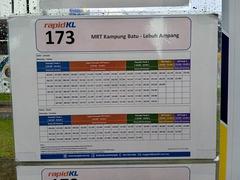 Rapid KL bus route 173 timetable to Lebuh Ampang during Thaipusam 2024 at KL594 MRT Kampung Batu Bus Stop, Kuala Lumpur