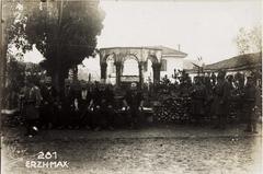 Albanian street scene in Tirana showing local people and buildings