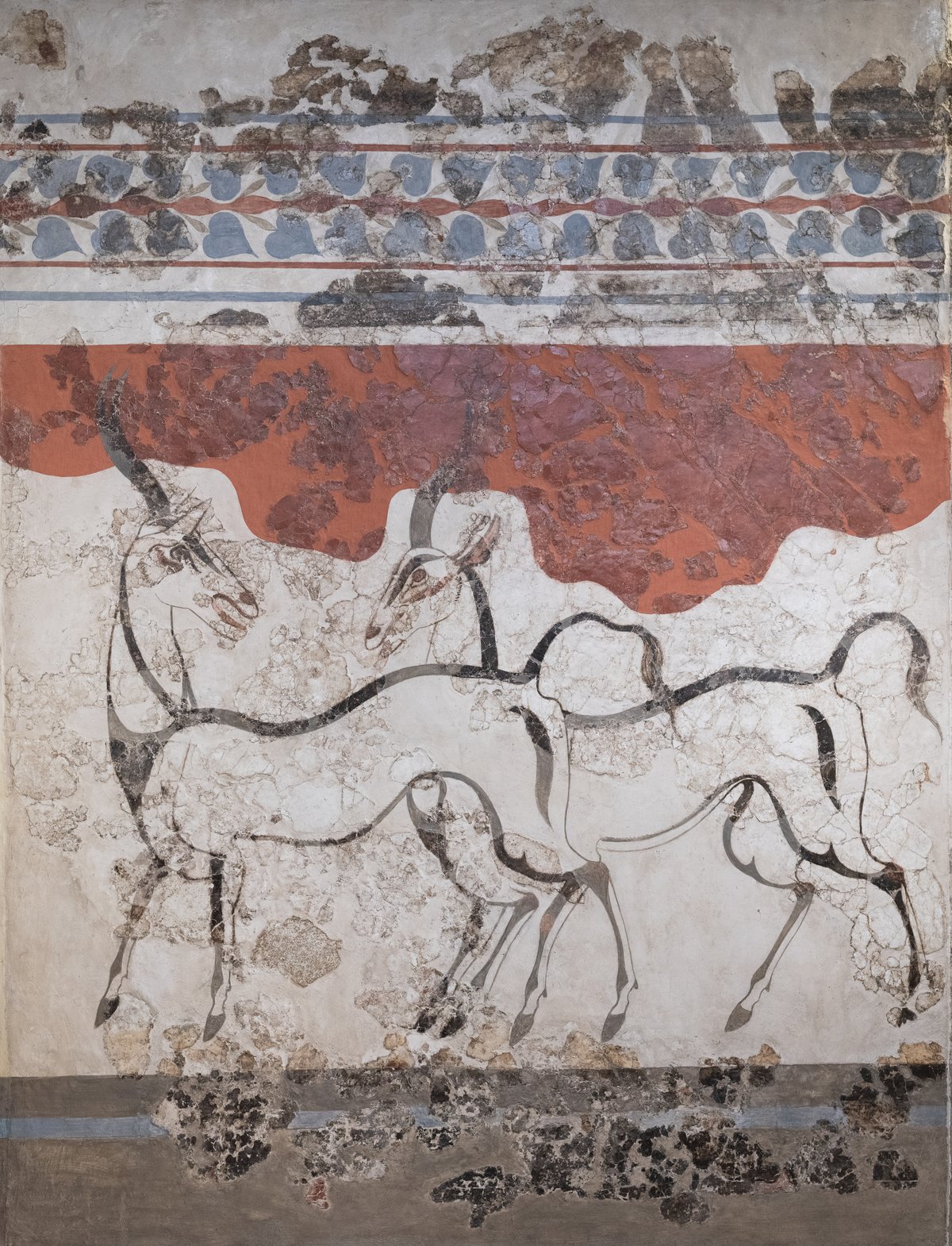 Ancient Akrotiri fresco depicting antelopes with a naturalistic style