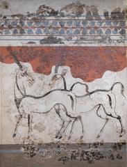 Ancient Akrotiri fresco depicting antelopes with a naturalistic style