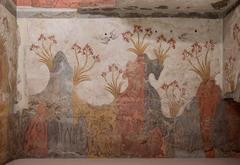 Akrotiri Spring Fresco vibrant ancient fresco depicting nature scene with birds and plants