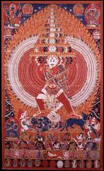 Shiva Vishvarupa painting depicting the multi-armed, multi-headed form of Lord Shiva from mid-19th century Nepal