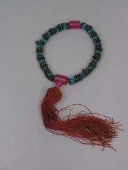 Pressed incense hand rosary with rose quartz and kingfisher feathers from China