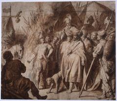 Painting depicting Mucius Scaevola thrusting his hand into flames before Porsenna