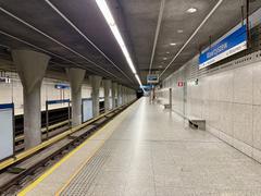 Metro station Wawrzyszew in Warsaw interior with escalators and platform