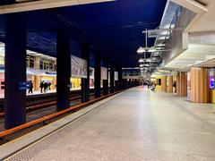 Warsaw Centrum metro station interior with escalators and modern design