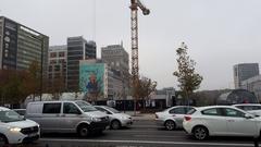 October 2019 cityscape of Warsaw featuring modern skyscrapers and urban buildings