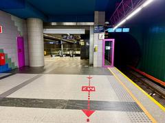Świętokrzyska metro station in Warsaw showing entrance to M2 line connector with signage discouraging use and directing to alternative route