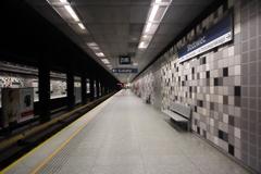 Warsaw Metro Słodowiec Station interior view with modern design and escalators