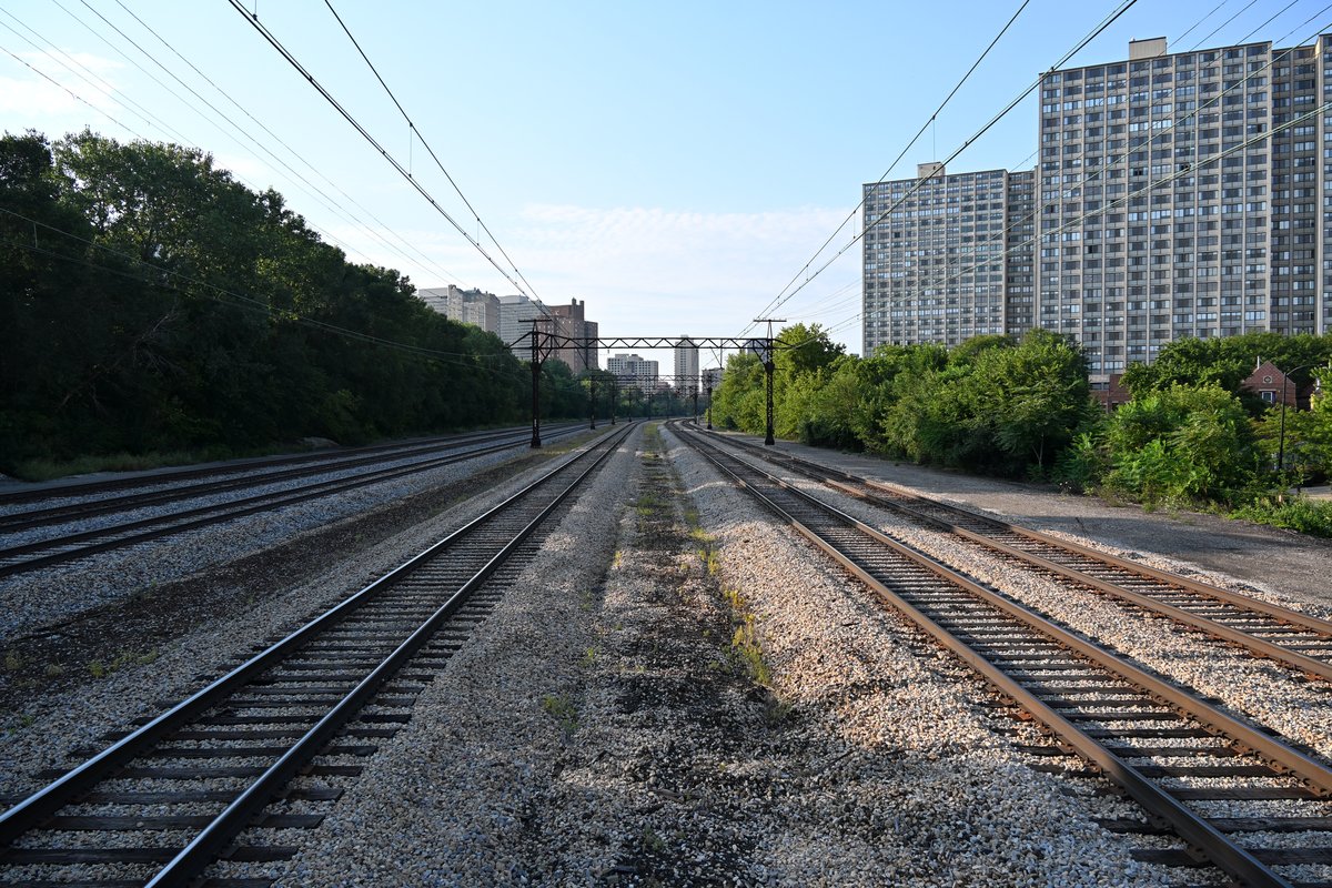 Rails leading away from the city seen from 47th Street Kenwood station Chicago 2025