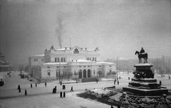 Winter scene of the National Assembly building in Sofia in 1945