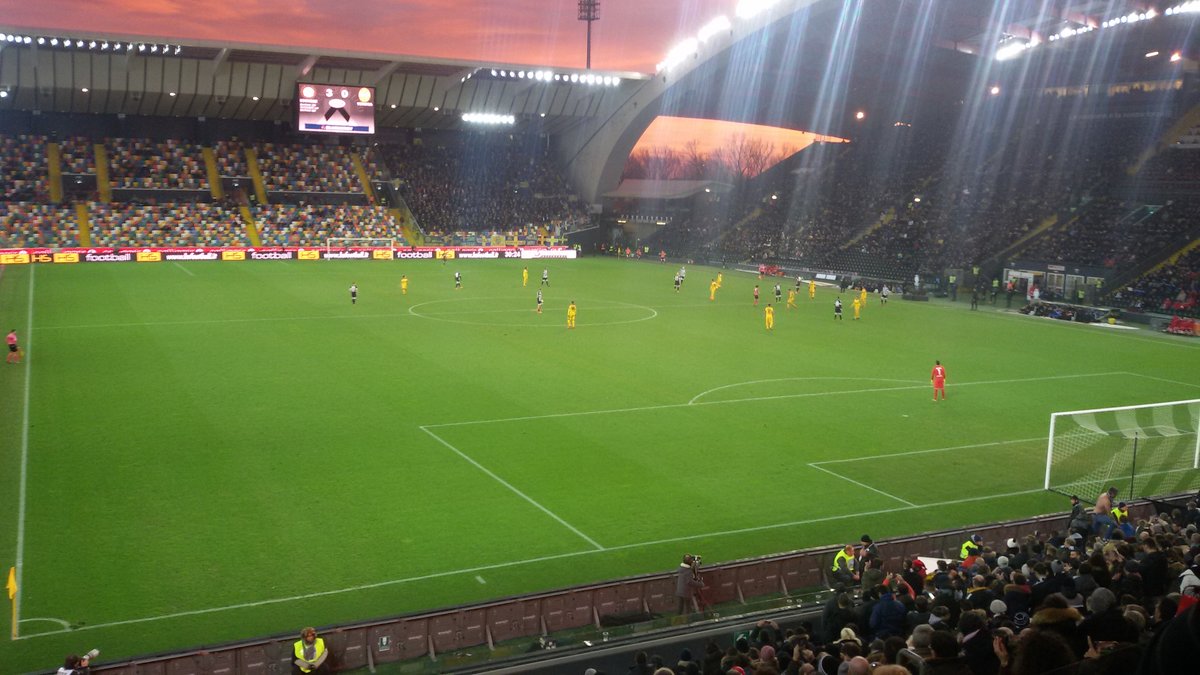 Aerial view of Stadio Friuli filled with fans during the Udinese versus Hellas Verona football match