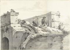 Detailed drawing of the edge of the Ponte Rotto bridge in Rome showing architectural and structural elements