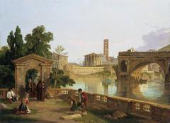 View of the Tiber River with the Temple of Hercules Victor, Santa Maria in Cosmedin, and the Ponte Rotto from the Convent of San Bartolomeo