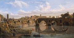 Historical view of the Tiber River with Ponte Rotto and Aventine Hill in Rome