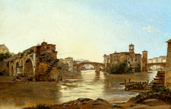 View of Rome featuring Ponte Rotto, Ponte San Bartolomeo, and Tiber Island with San Bartolomeo Church