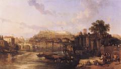 Scenic view of the Tiber River with Mount Palatine and Mount Aventine in Rome