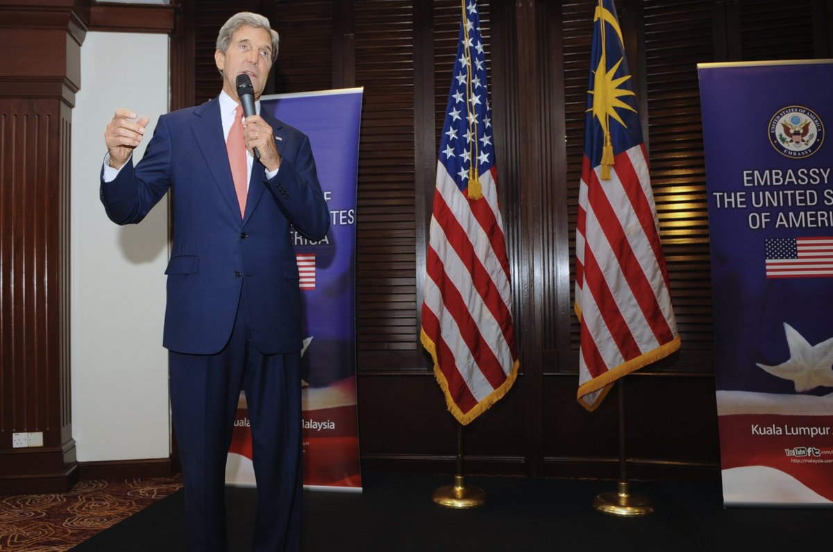 U.S. Secretary of State John Kerry addressing embassy staff in Kuala Lumpur
