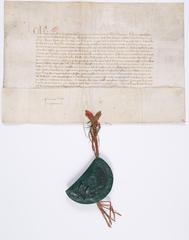 Medieval donation document by the Dauphin Charles V to King John's counselor Jean d’Auxerre at Maison aux piliers in Paris, October 1356