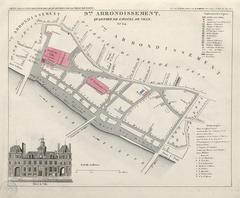 Historic map section of Paris 9th arrondissement showing Quartier de l'Hôtel de Ville