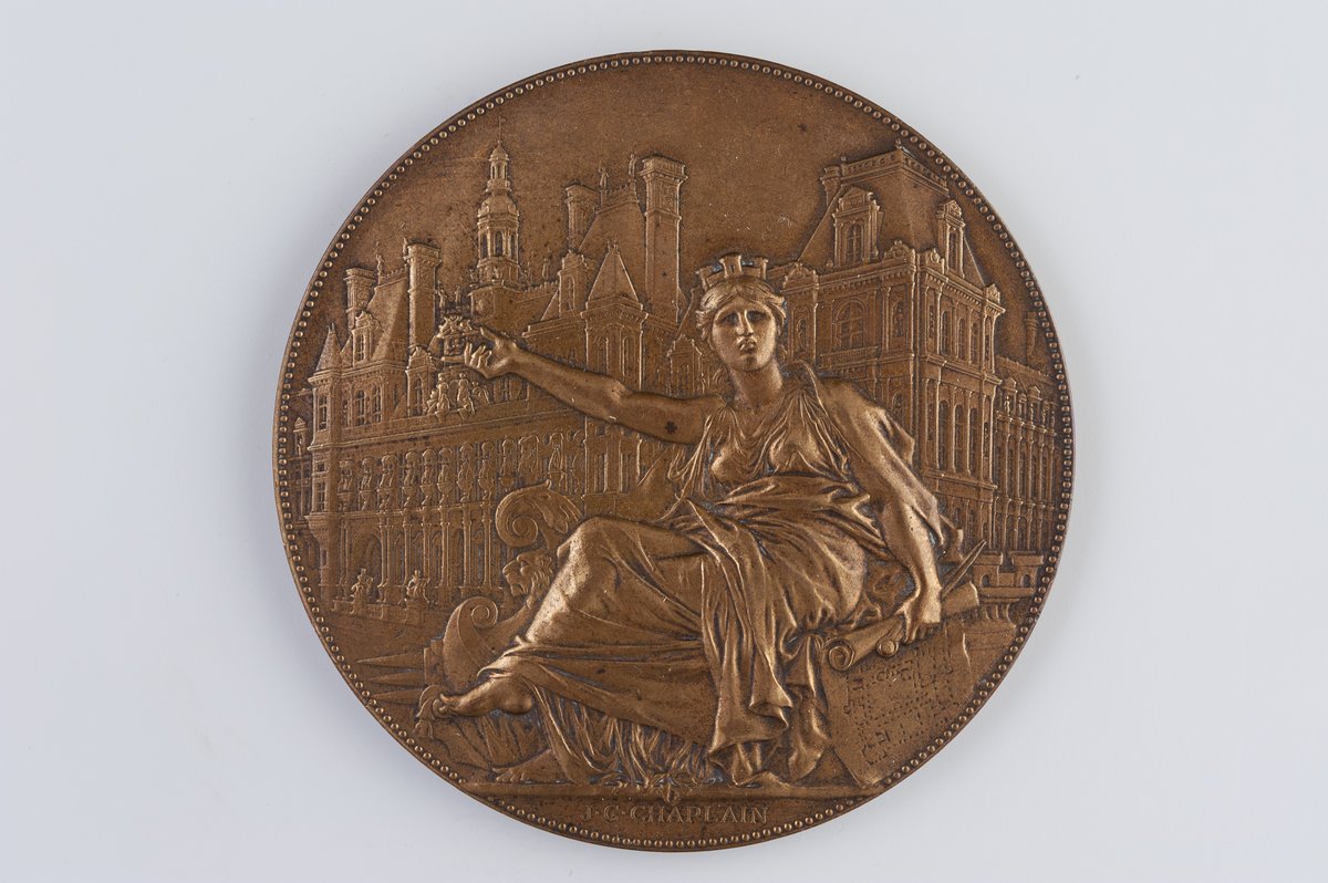 1882 commemorative medal of the rebuilding of Paris City Hall by Jules-Clément Chaplain