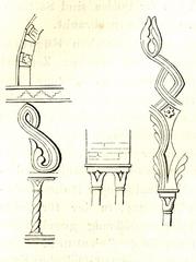 Woodcut illustration of arcaded courtyard details at Palazzo Rufolo in Ravello, Italy, from 1860 publication