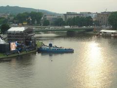 View of Kraków cityscape with historic buildings and Vistula River in Poland