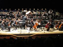 Classical orchestra performing in a concert hall