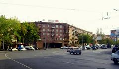View of Mher Mkrtchyan Square with Komitas Avenue and HSBC building in Arabkir district, Yerevan, Armenia