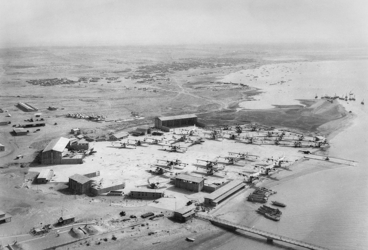 Aerial view of the RAF flying boat base at Korangi Creek near Karachi India July 1945