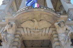 Close-up view of the ornate facade of the Palais du Rhin in Strasbourg's imperial district