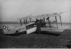 Hanriot H.28S military medical airplane from 2nd Aviation Regiment in Krakow on the airfield with Captain Doctor Kazimierz Michalik standing beside it