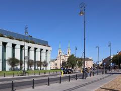 Plac Krasińskich square in Warsaw with historical buildings and clear blue sky