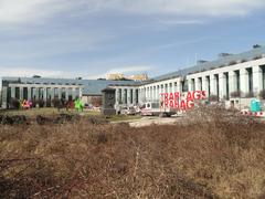 Renovation of Krasiński Square in Warsaw with construction equipment and workers